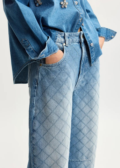 Katsu Diamond-Stitched Barrel Leg Jeans - Aquamarine-Essentiel Antwerp-Lewis Yates