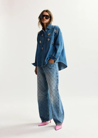 Katsu Diamond-Stitched Barrel Leg Jeans - Aquamarine-Essentiel Antwerp-Lewis Yates