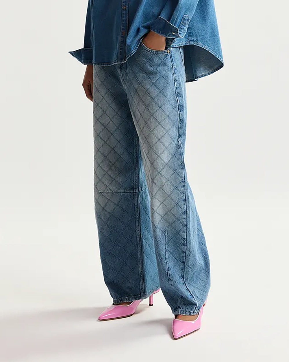 Katsu Diamond-Stitched Barrel Leg Jeans - Aquamarine-Essentiel Antwerp-Lewis Yates