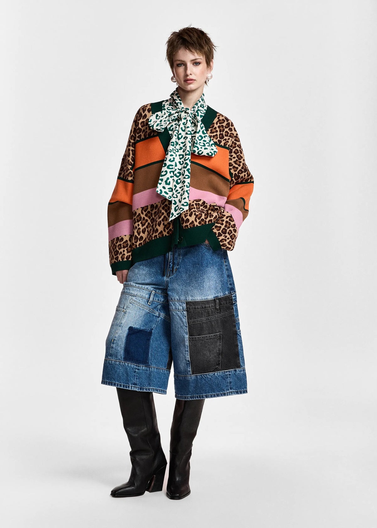 Kaudi Striped Leopard Print Knit Cardigan-Essentiel Antwerp-Lewis Yates