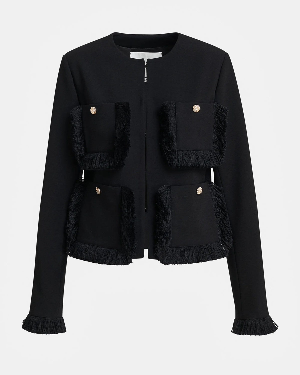 Kinetic Fringed Jacket in Black-Essentiel Antwerp-Lewis Yates
