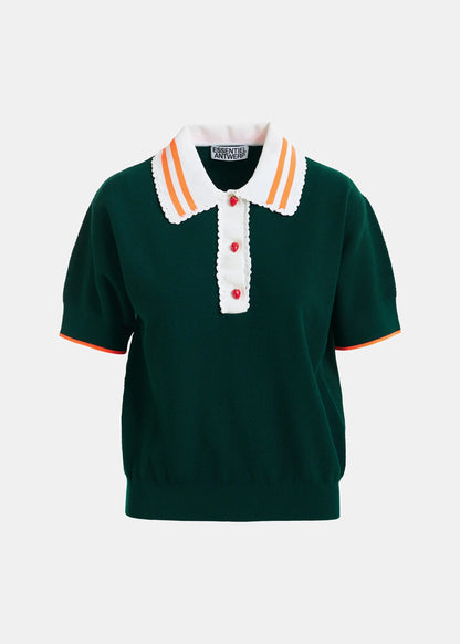 Kontrast Knitted Polo - Bottle Green-Essentiel Antwerp-Lewis Yates
