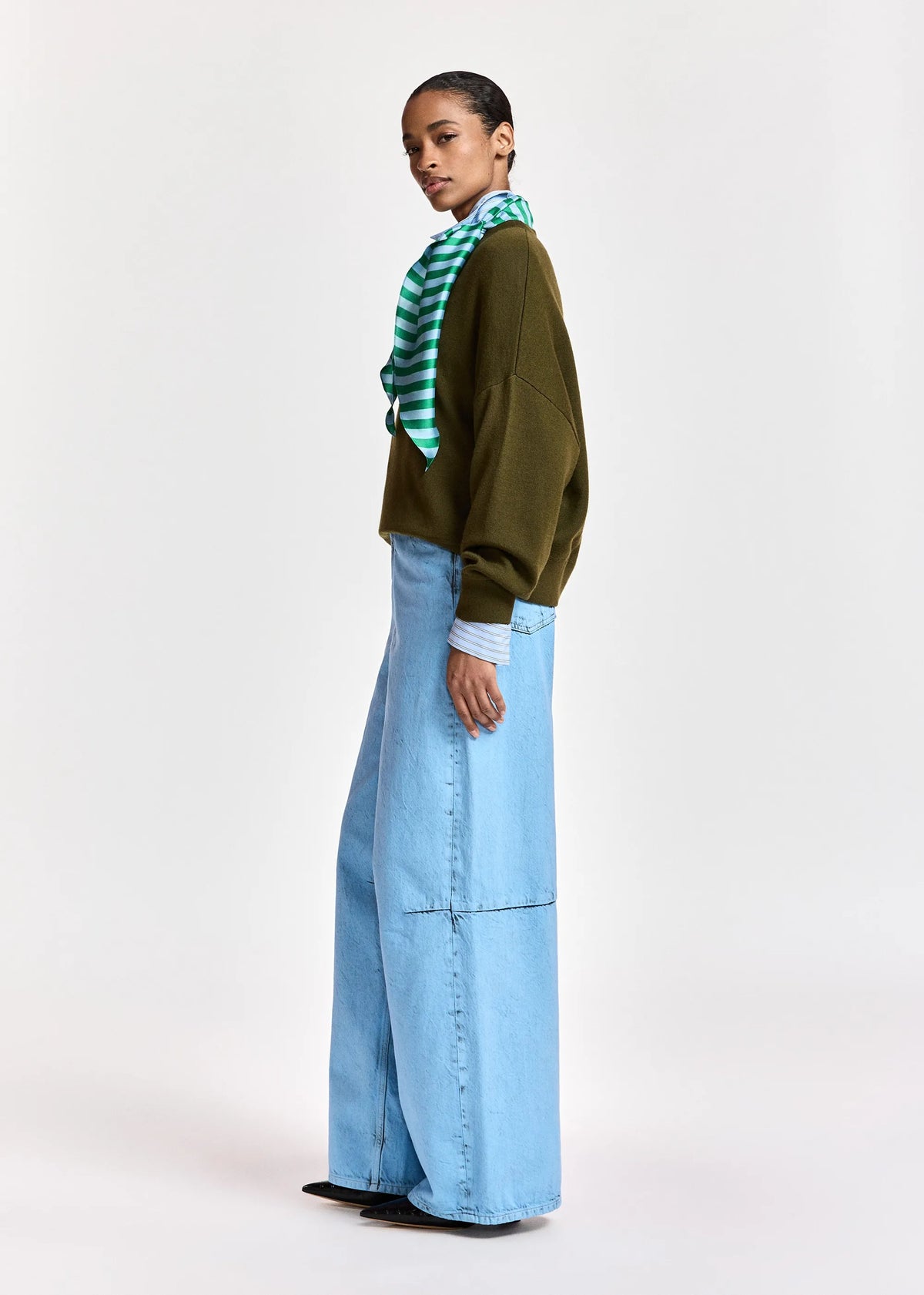 Kurtis Khaki Sweater With Embellished Scarf-Essentiel Antwerp-Lewis Yates