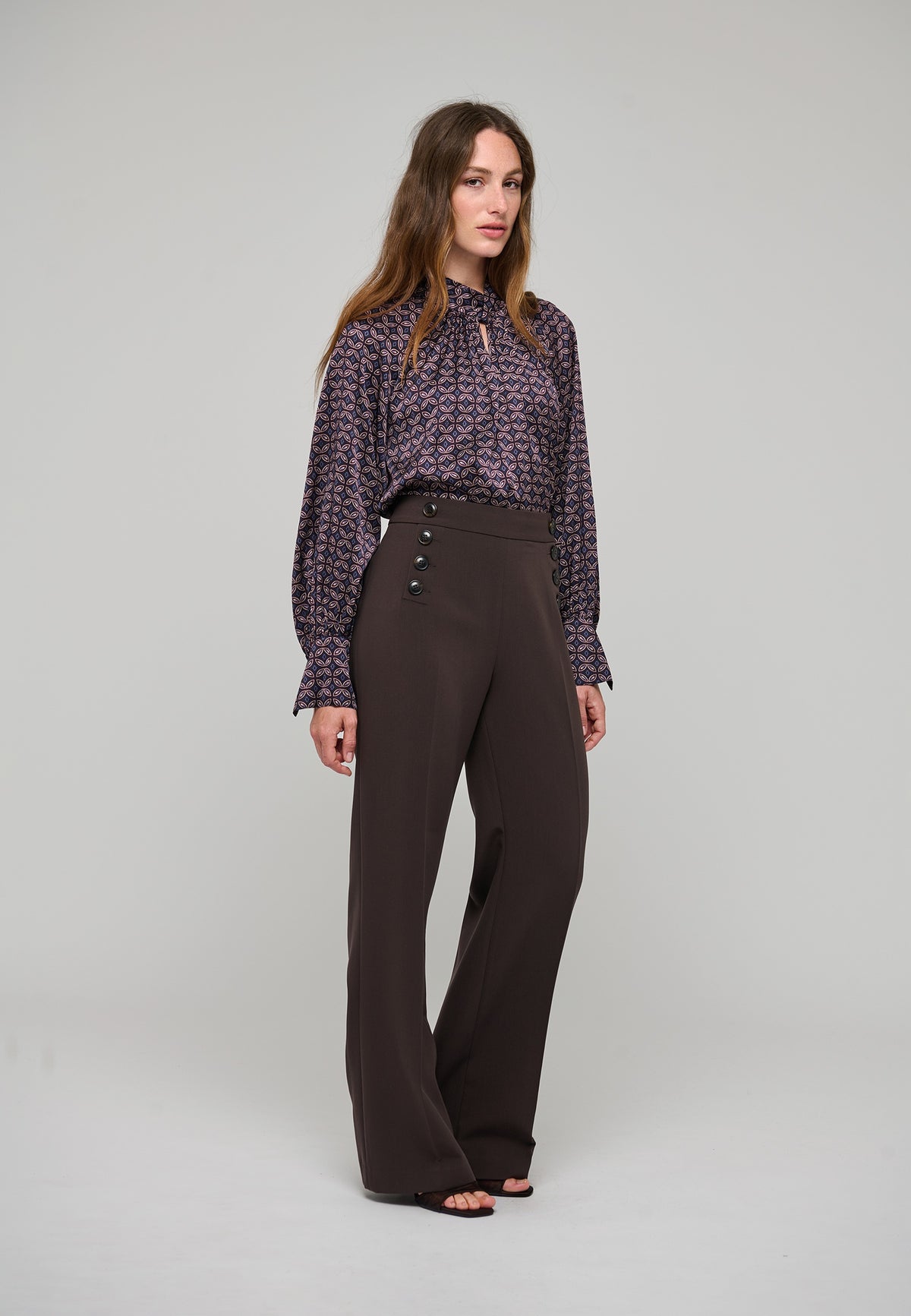 Madelaine Blouse with Drape Detail in Eclipse Moonlight-Dea Kudibal-Lewis Yates
