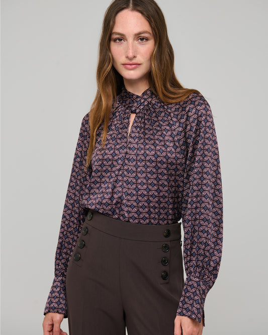 Madelaine Blouse with Drape Detail in Eclipse Moonlight-Dea Kudibal-Lewis Yates
