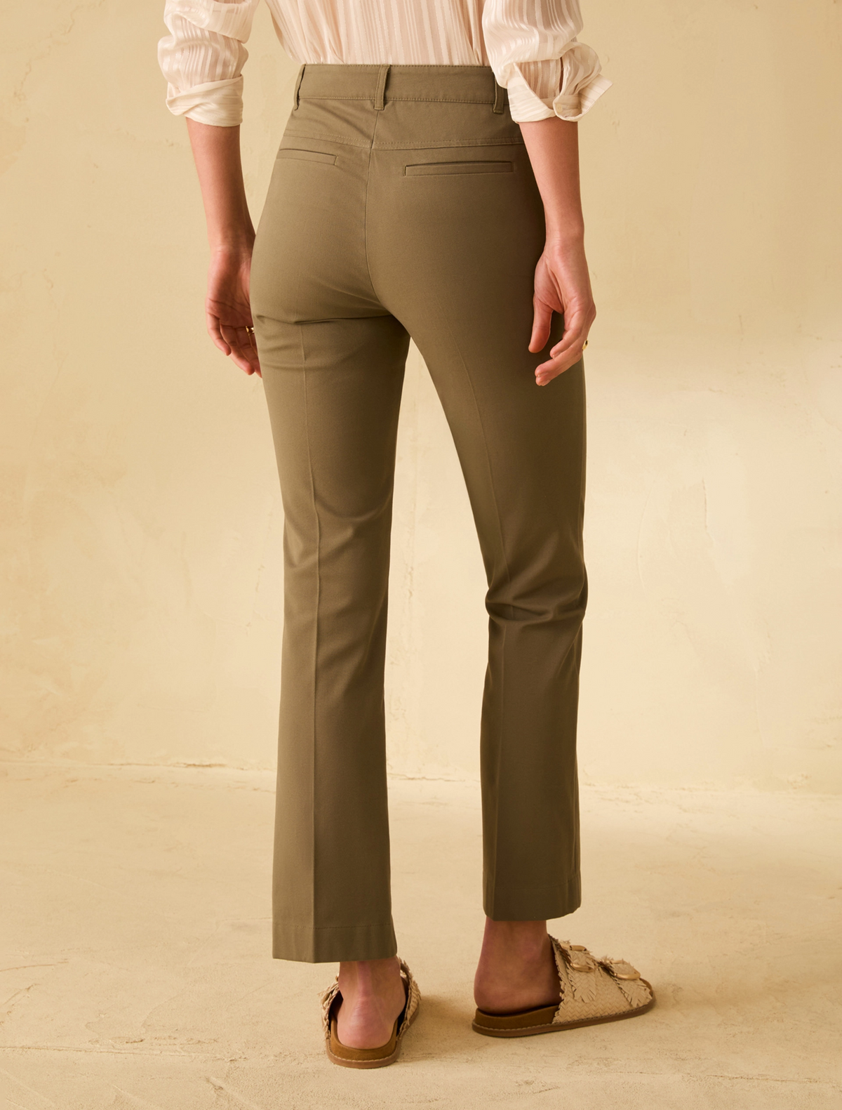 Mini-Flared Twill Trousers in Khaki-Penny Black-Lewis Yates