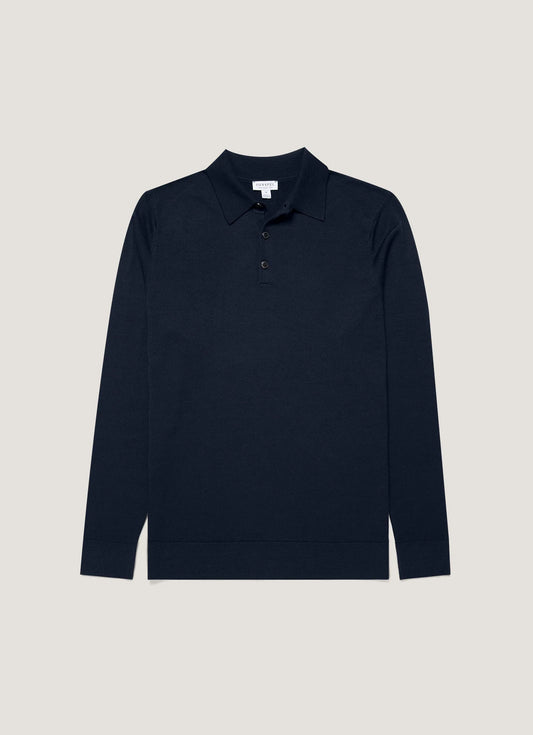 Extra-Fine Merino Polo In Navy