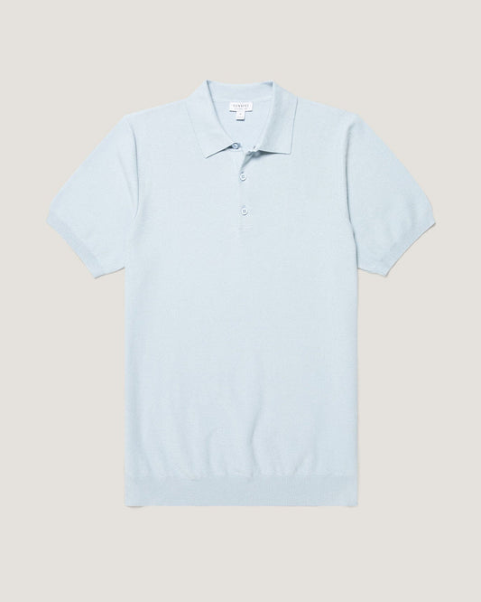 Pastel Blue Cotton Knit Polo Shirt