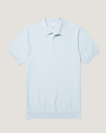 Pastel Blue Cotton Knit Polo Shirt