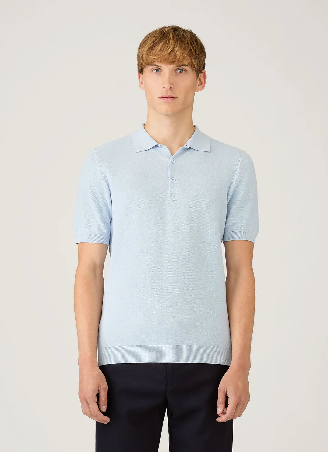Pastel Blue Cotton Knit Polo Shirt