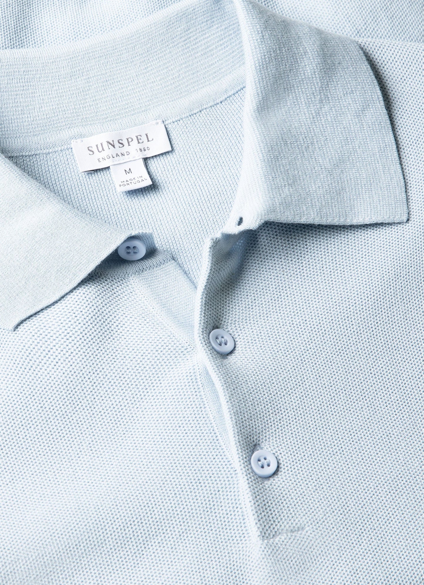 Pastel Blue Cotton Knit Polo Shirt