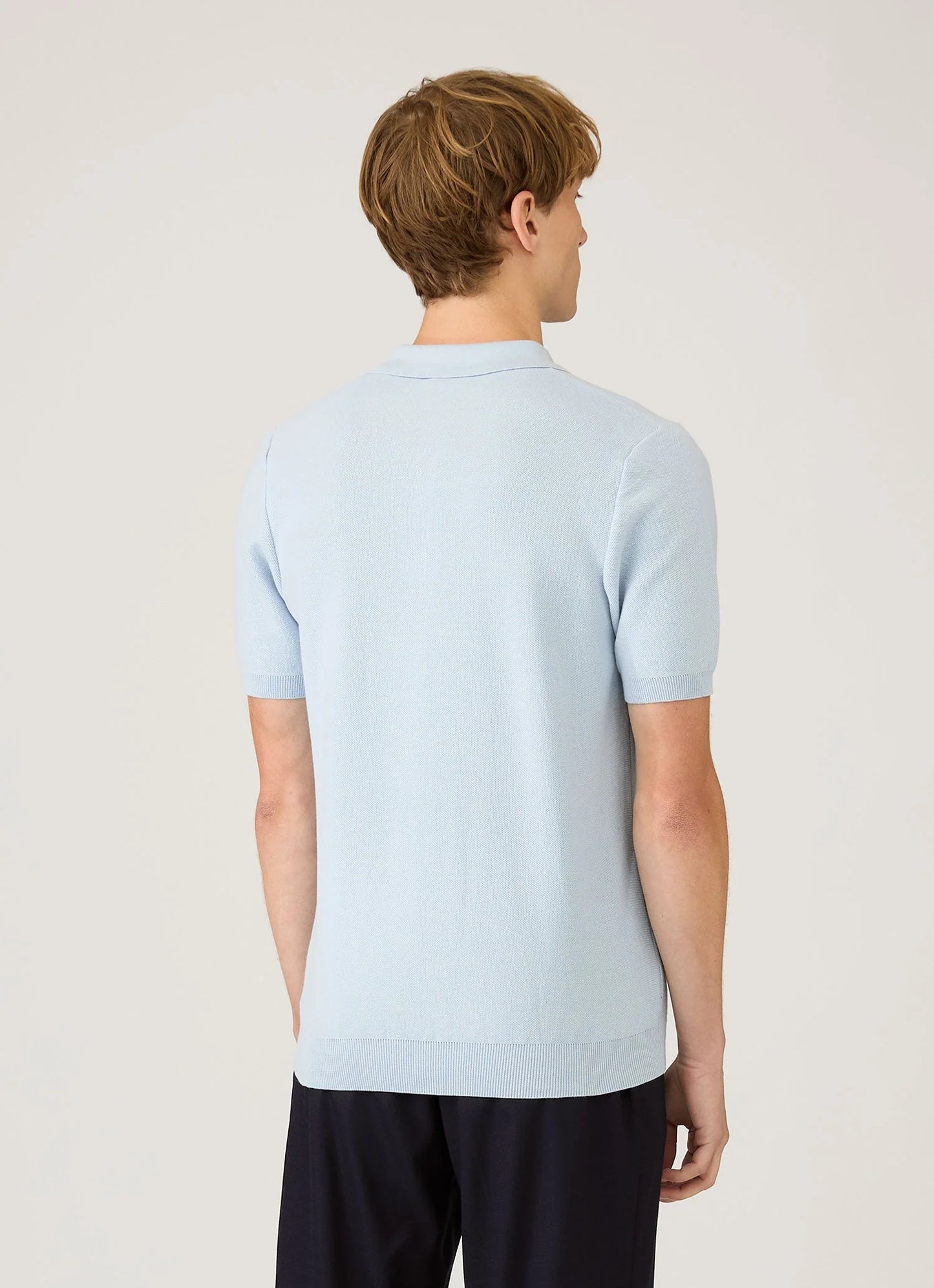 Pastel Blue Cotton Knit Polo Shirt