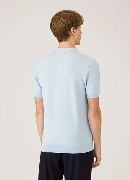 Pastel Blue Cotton Knit Polo Shirt