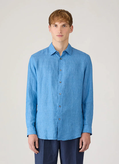 Linen Long Sleeve Shirt - Cool Blue