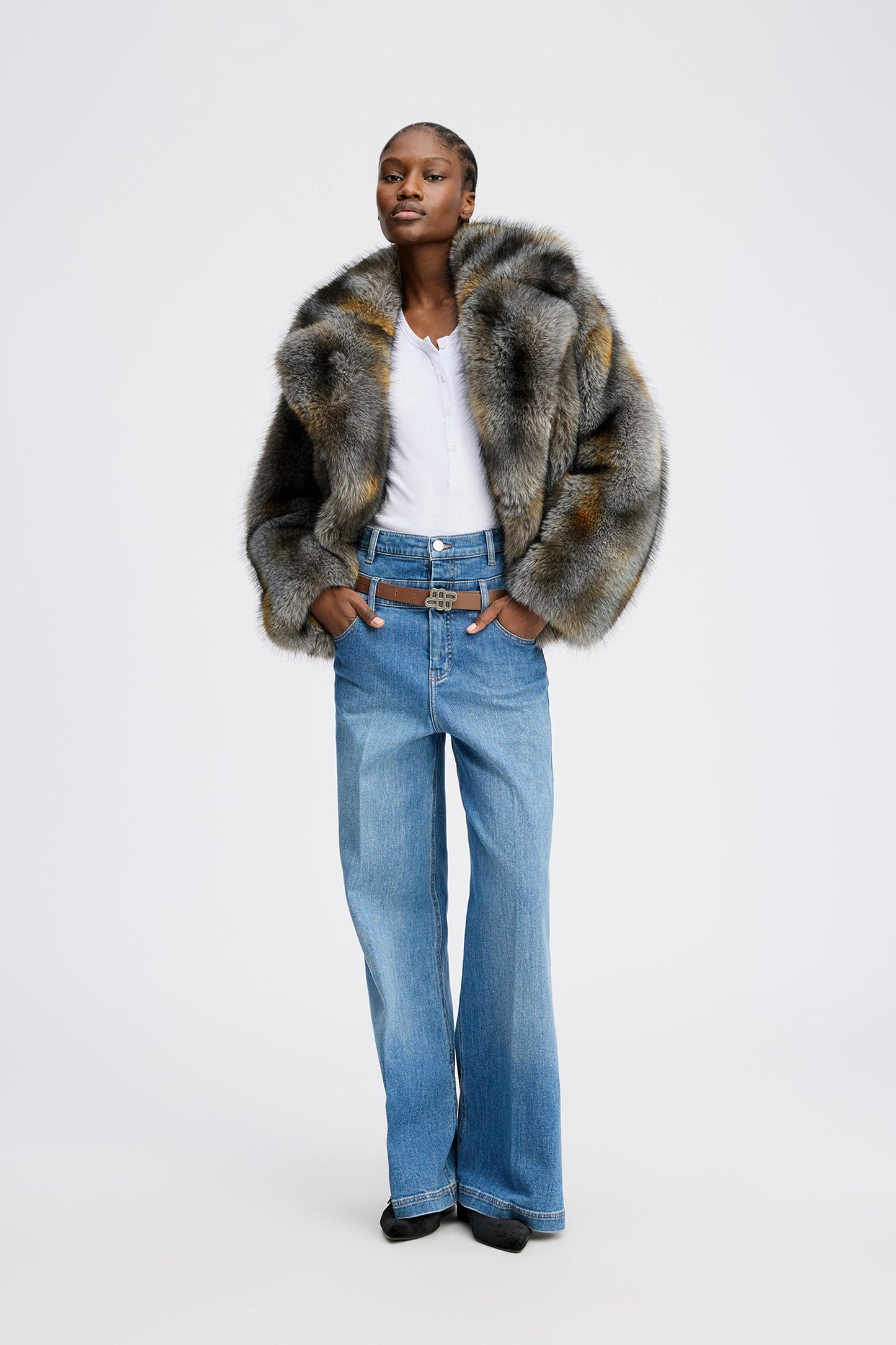 Lestine Short Faux Fur Jacket Grey