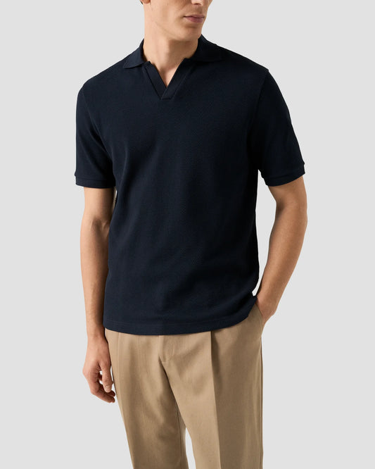 Open Collar Waffle Polo