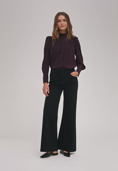 Roberta Shirt Blouse with Ruffle Details in Berry Wine