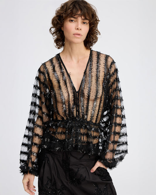 Remona Sheer Sequin Blouse Black-Munthe-Lewis Yates