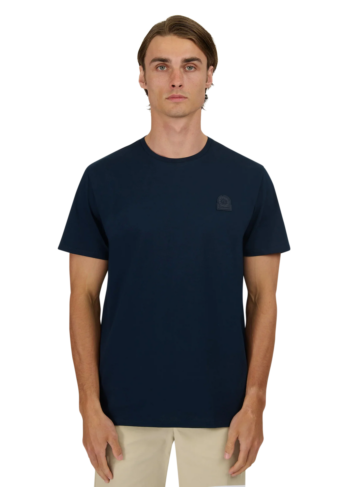 Sandbanks Rubber Badge T-Shirt - Navy-Sandbanks-Lewis Yates