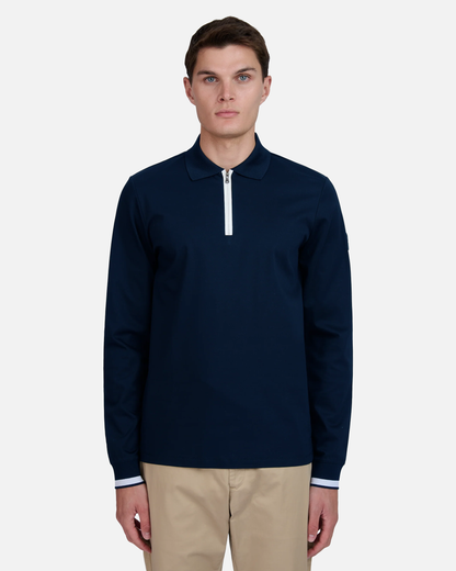 Silicone Zip Long Sleeve Polo Shirt Navy