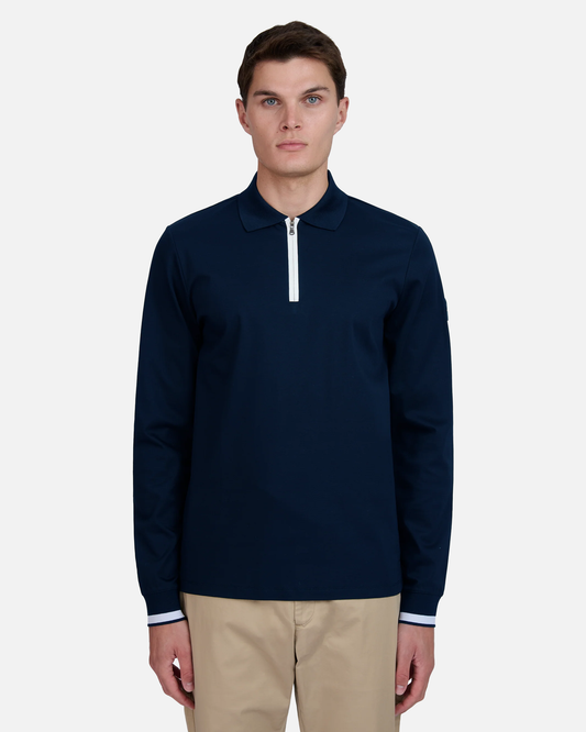 Silicone Zip Long Sleeve Polo Shirt Navy