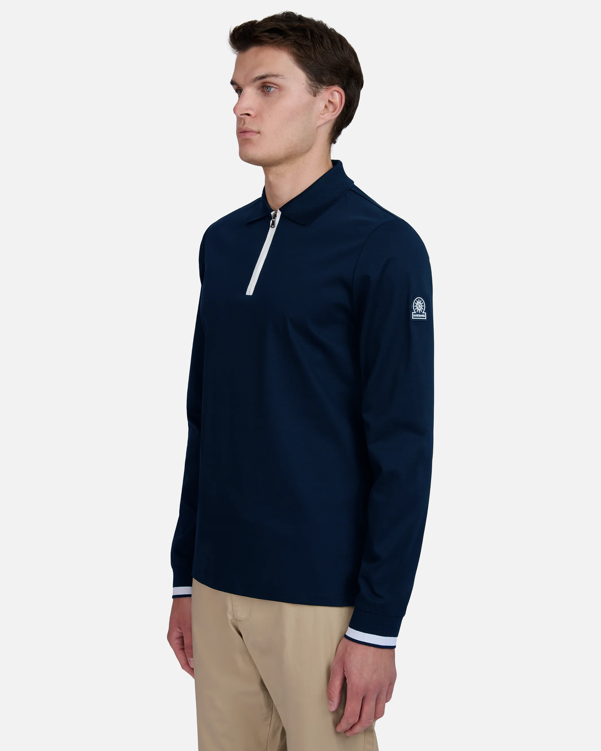 Silicone Zip Long Sleeve Polo Shirt Navy