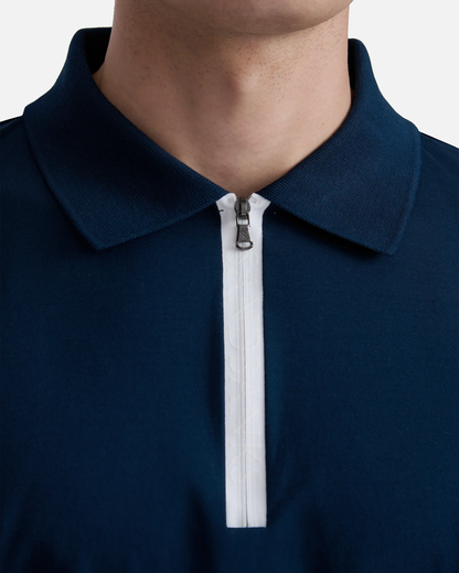Silicone Zip Long Sleeve Polo Shirt Navy