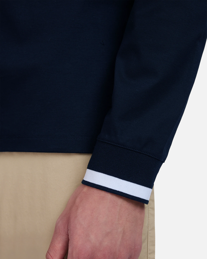 Silicone Zip Long Sleeve Polo Shirt Navy