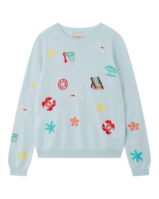 Seaside Tribute Cashmere Crew Jumper Blue-Jumper 1234-Lewis Yates