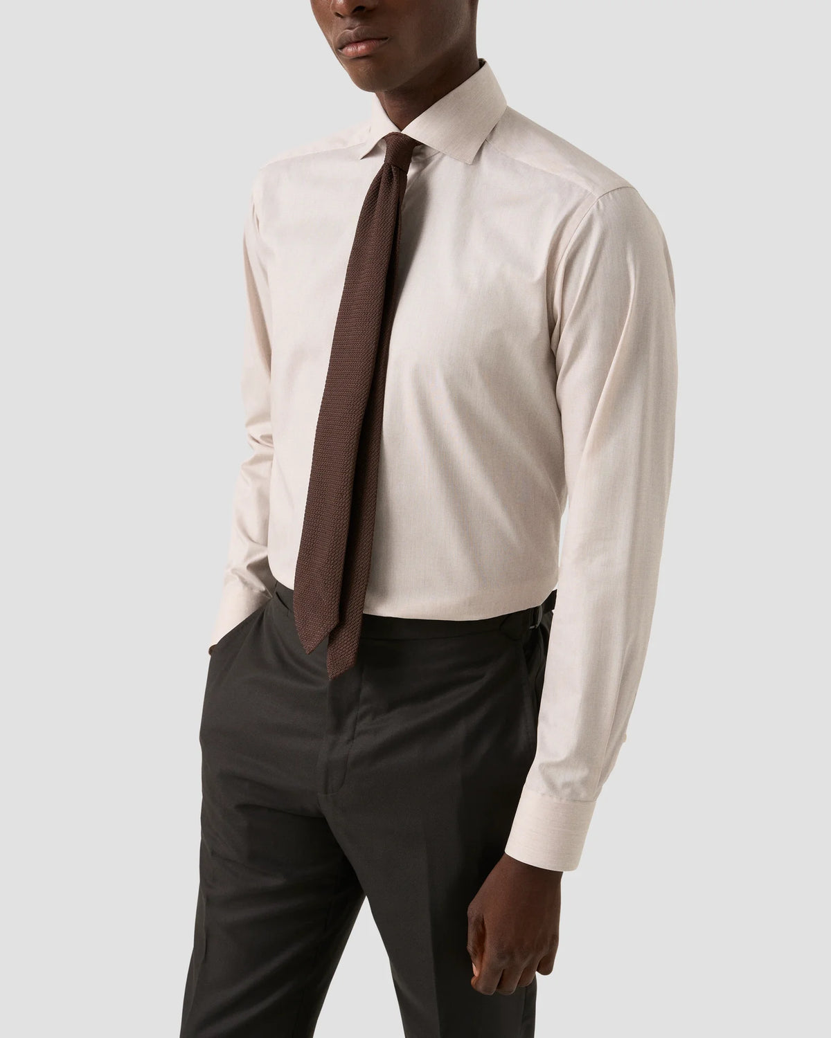 Solid Fine Twill Shirt - Beige-Eton-Lewis Yates