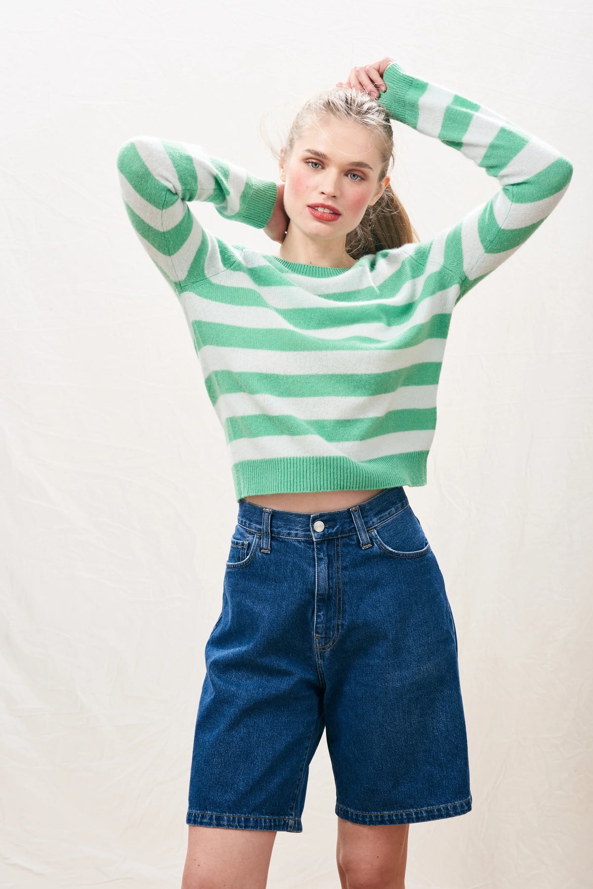 Stripe Crew Cashmere Jumper-Jumper 1234-Lewis Yates