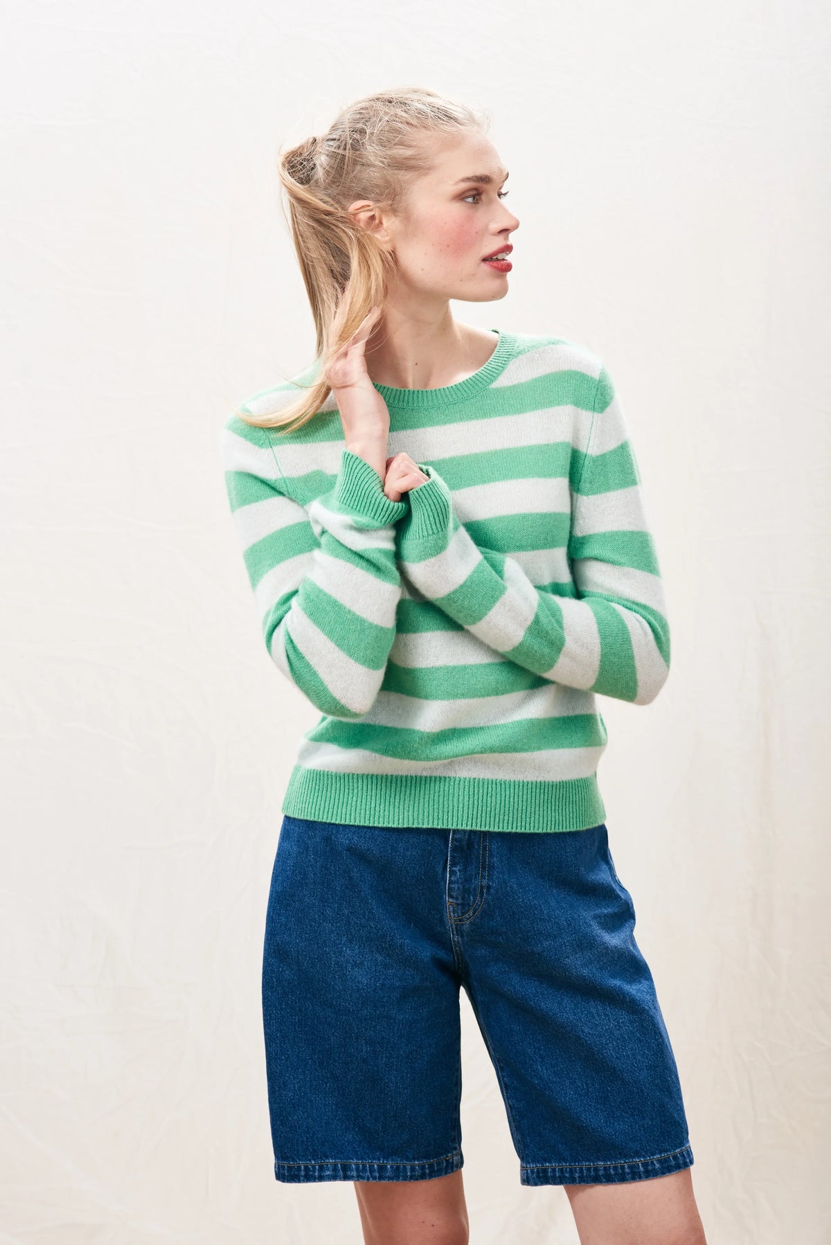 Stripe Crew Cashmere Jumper-Jumper 1234-Lewis Yates