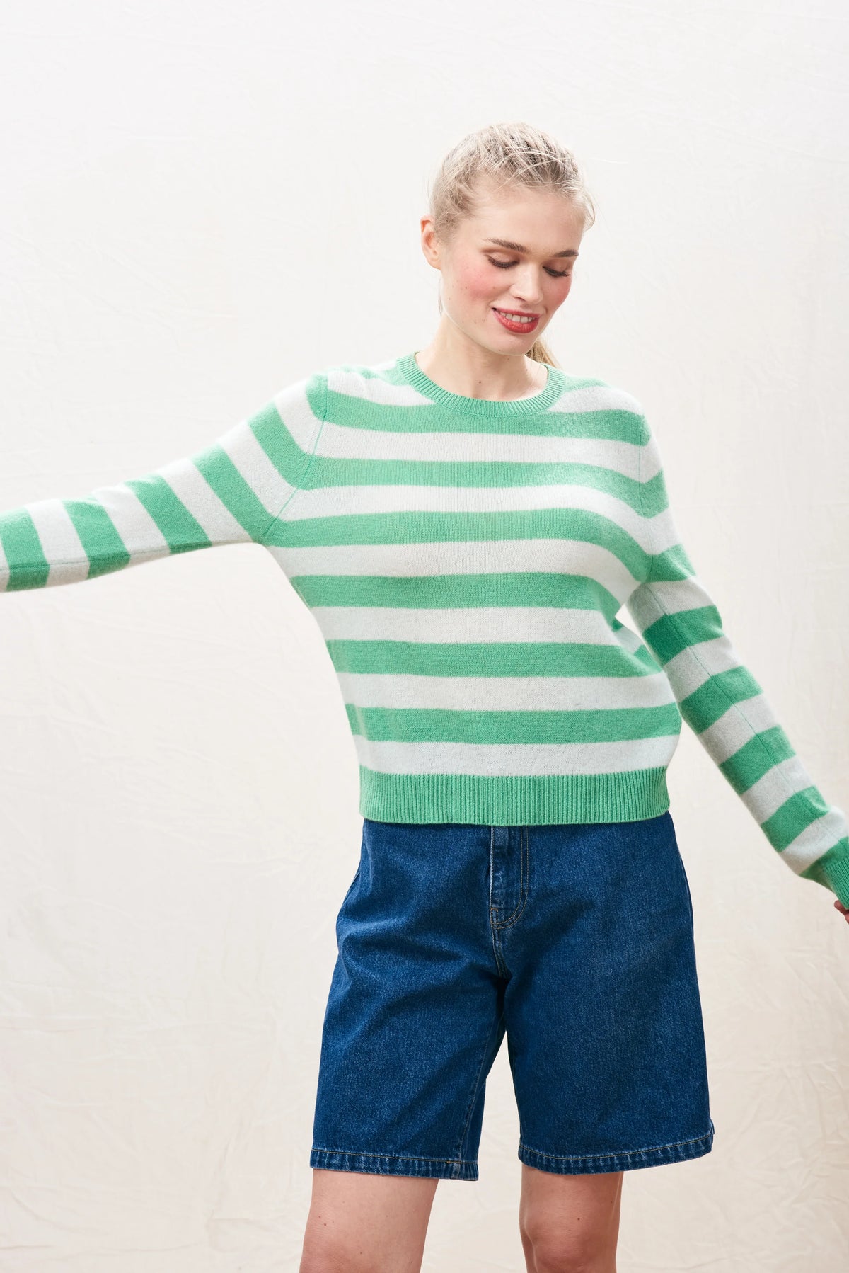 Stripe Crew Cashmere Jumper-Jumper 1234-Lewis Yates