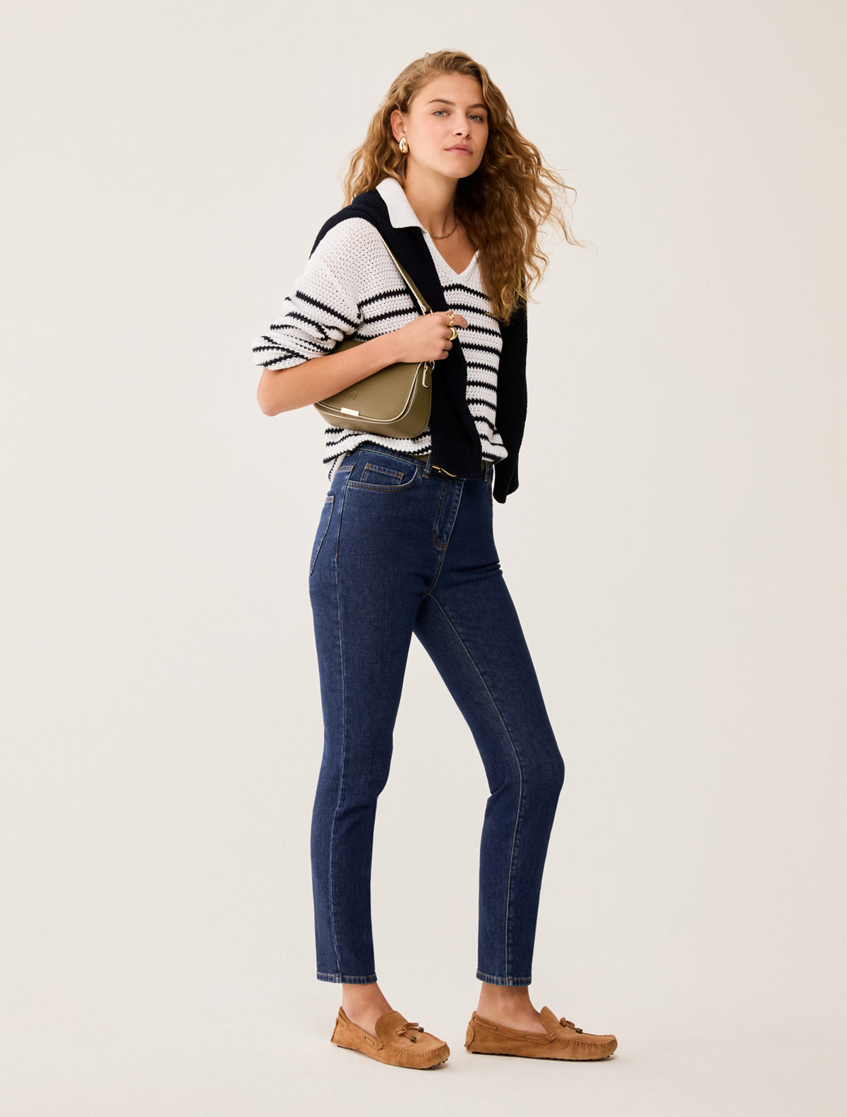 Striped Cotton Polo Sweater-Penny Black-Lewis Yates