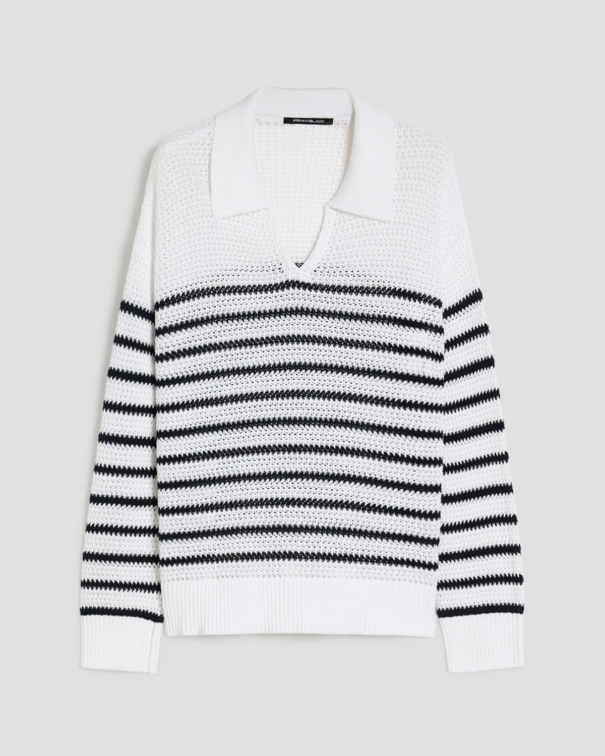 Striped Cotton Polo Sweater-Penny Black-Lewis Yates