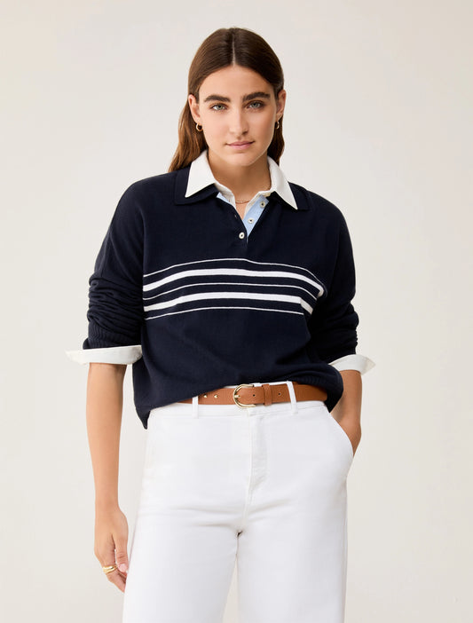 Umile Knitted Polo Shirt-Penny Black-Lewis Yates