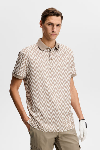 Tour Tech Print Polo Shirt - Bridge Stack Brindle