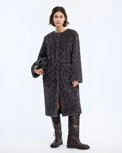 Vaina Faux Fur Long Length Jacket Grey