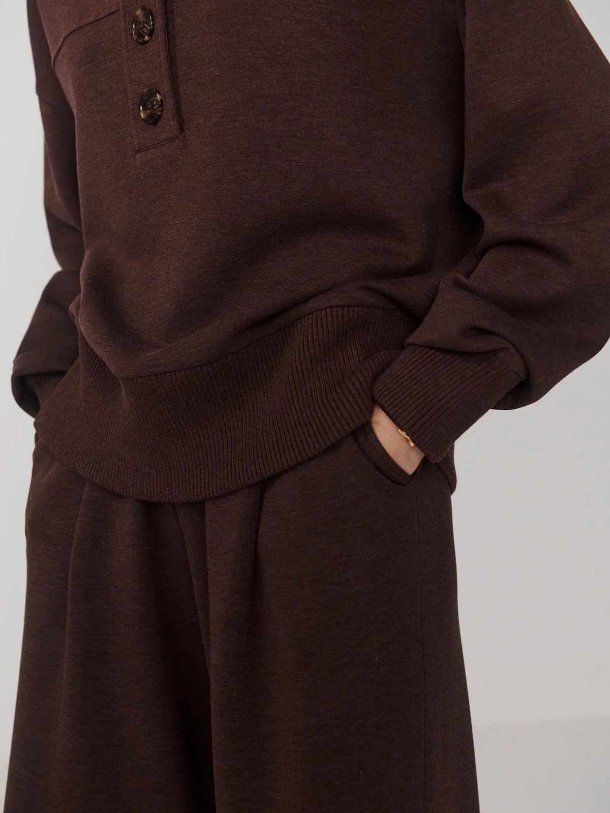 Bronya Button Placket Sweat - Coffee Bean Marl