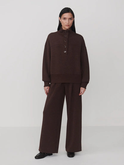 Bronya Button Placket Sweat - Coffee Bean Marl