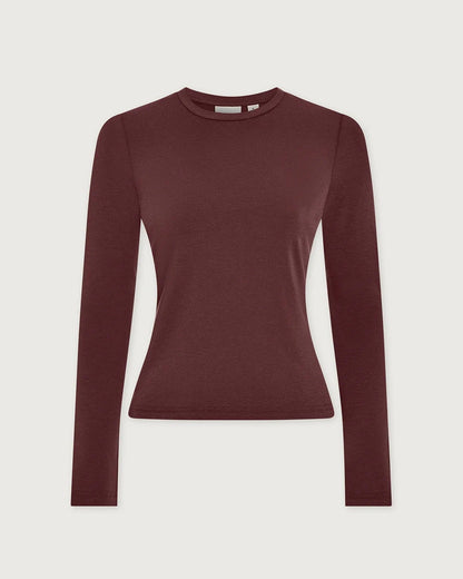 Edna Long Sleeve Fitted Tee - Mahogany