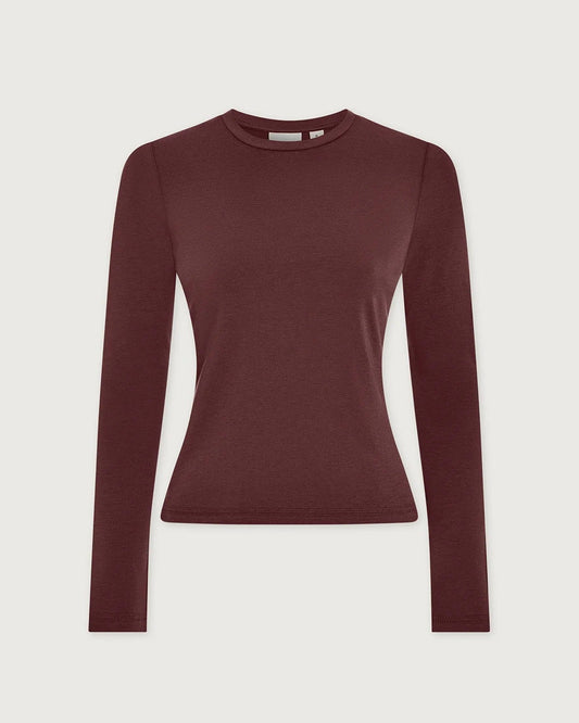 Edna Long Sleeve Fitted Tee - Mahogany