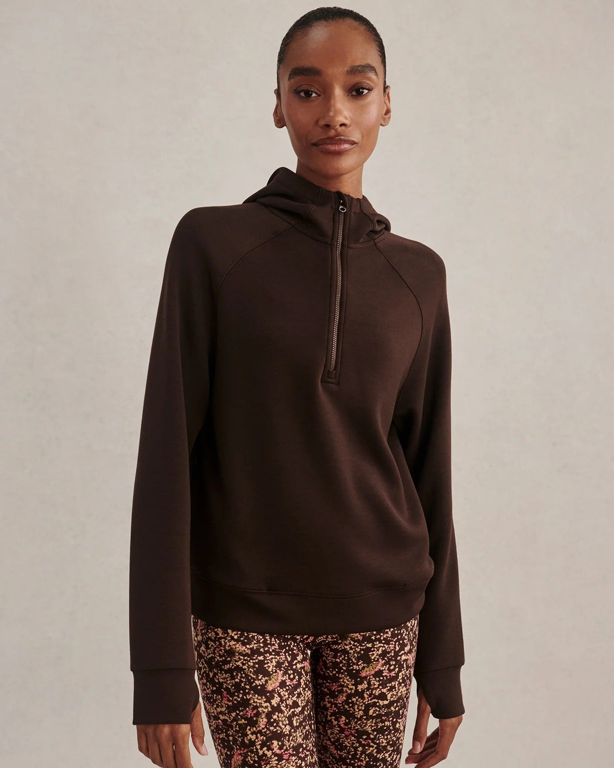 Karo Half Zip Hooded Active Sweat - Coffee Bean