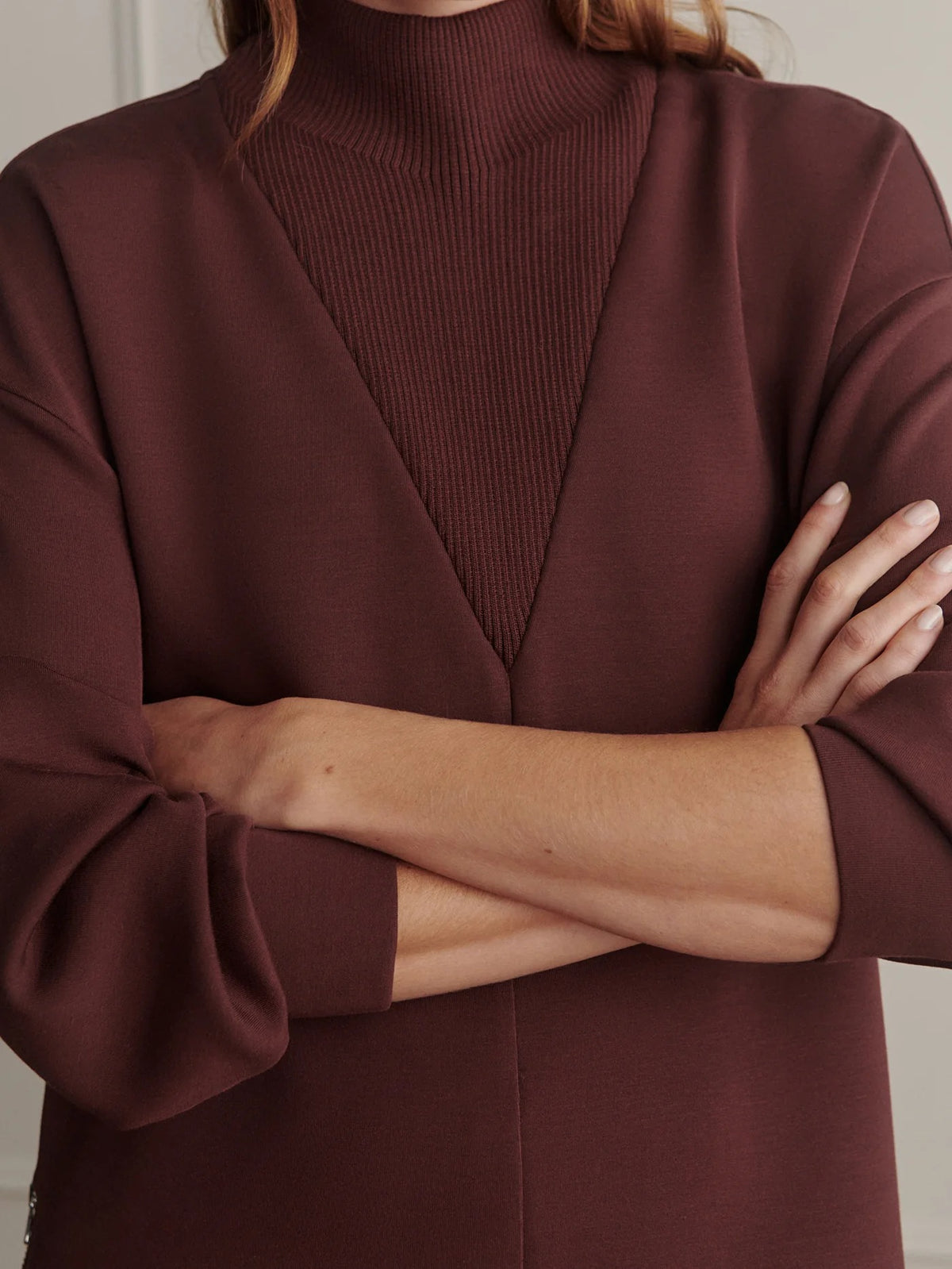 Novi Longline Mock Neck Sweat - Deep Mahogany