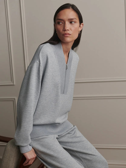 Sally Half Zip Sweat - Blue Green Marl