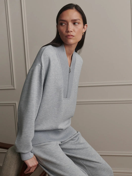 Sally Half Zip Sweat - Blue Green Marl