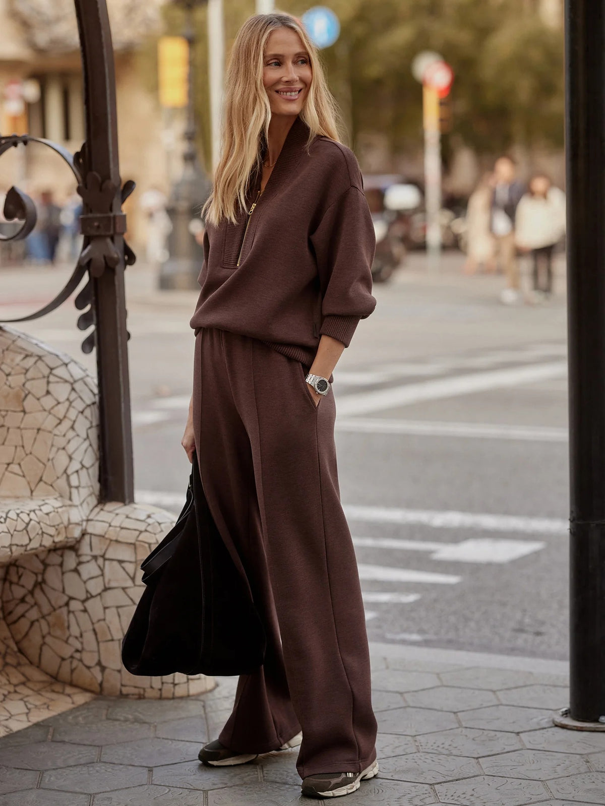 The Wide Leg Pant 30" - Coffee Bean Marl
