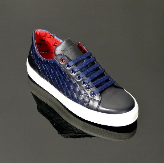 Navy Woven Leather Sneaker