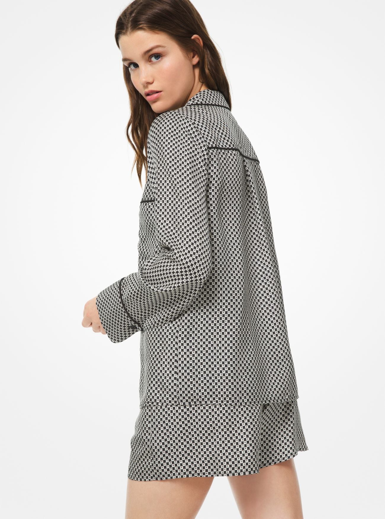 Checkerboard Logo Silk-Twill Pajama Shirt
