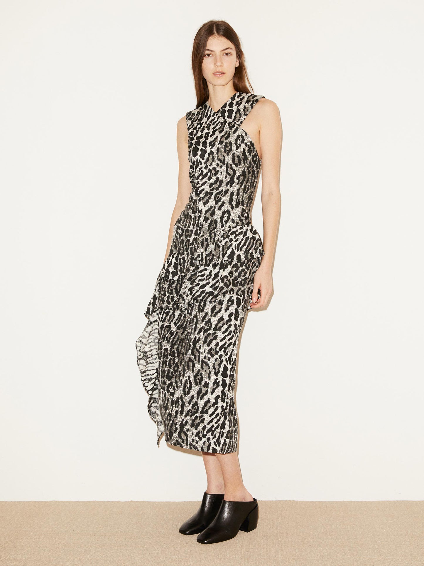 Amesia Grey Leopard Ruffle Dress